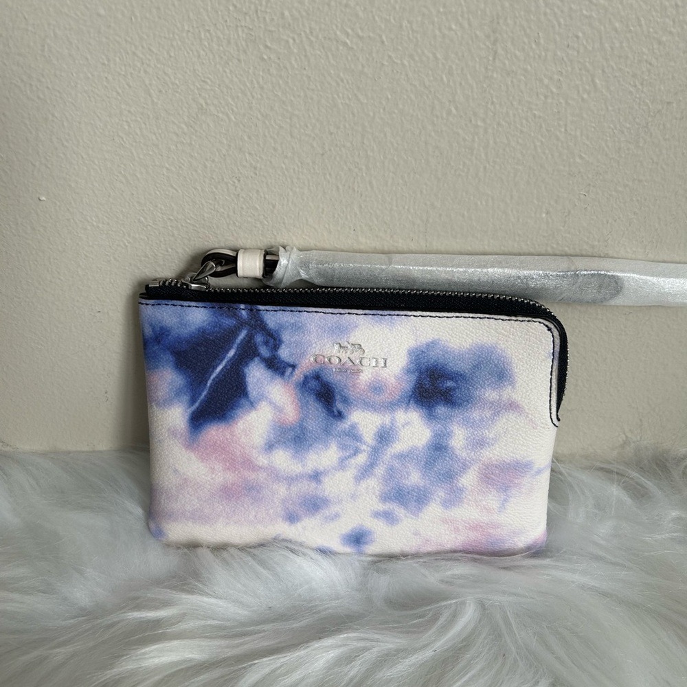 Coach Small Wristlet Tie Dye Blue Purple Pebble Leather NWT